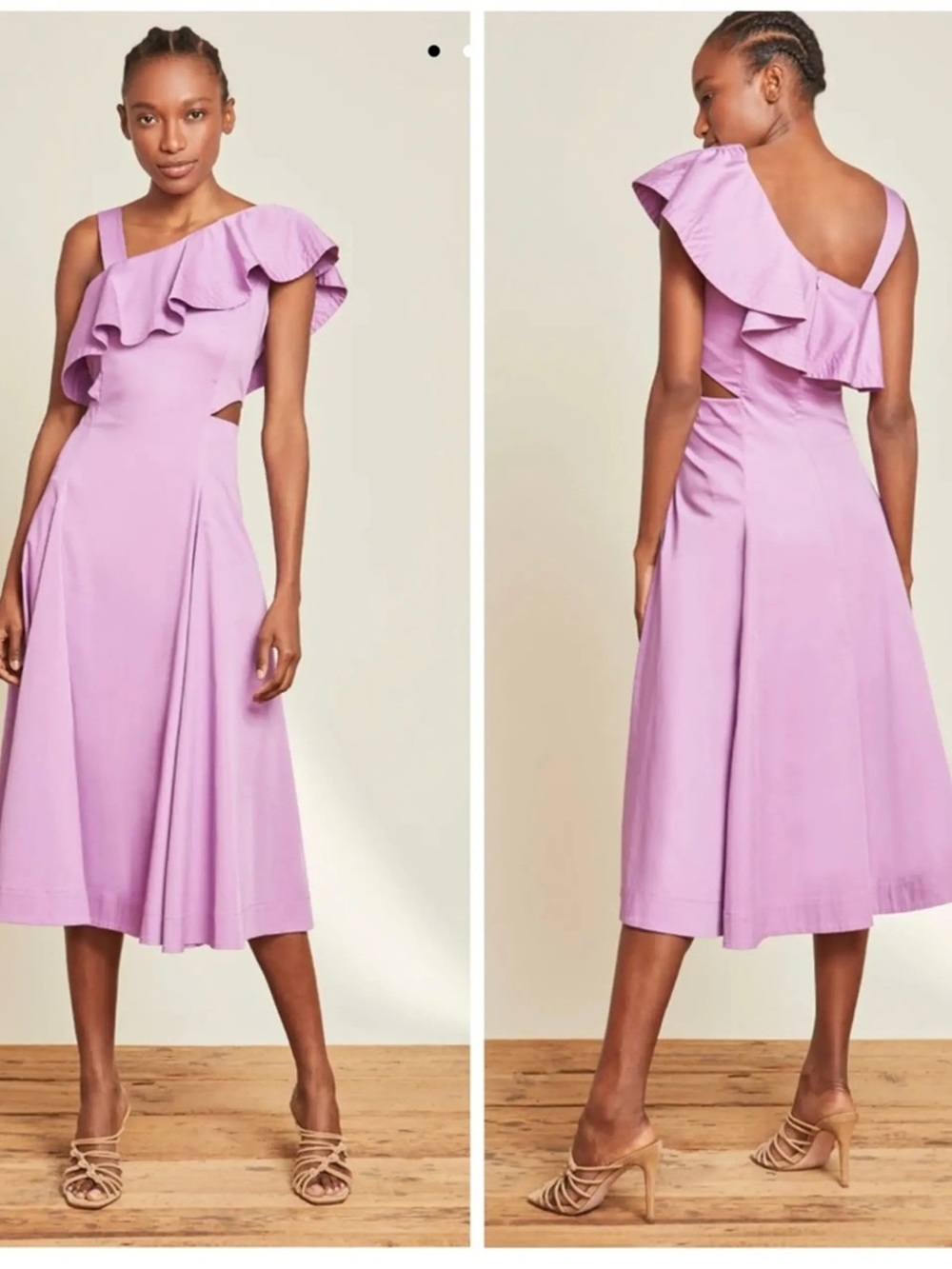Veronica Beard Lilac One-Shoulder Ruffle Midi Dress